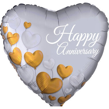 Foil Balloon - Shape - Heart - "Happy Anniversary" - 45 cm